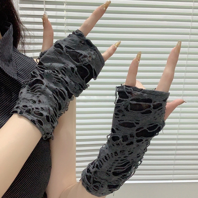 Fingerless Glove Knit - Yueqiu Girl Alt Fashion gescheurde mesh